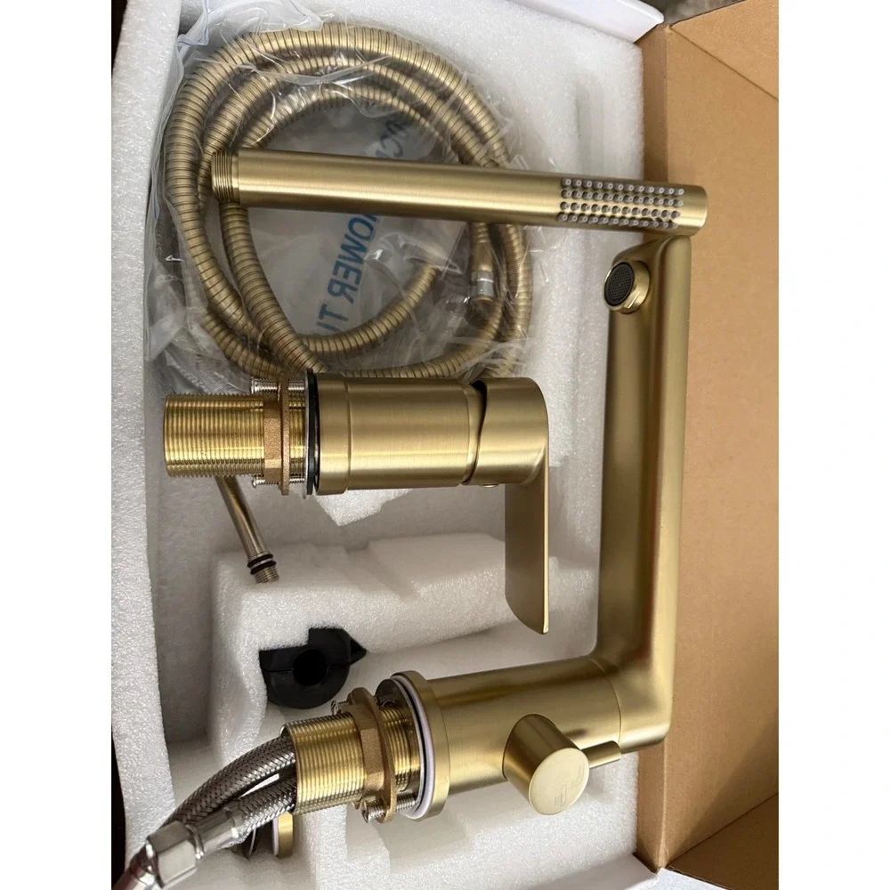 Roman‎ Waterfall Faucet Deck Mount With Handheld Sprayer 3 Holes Brass Finish